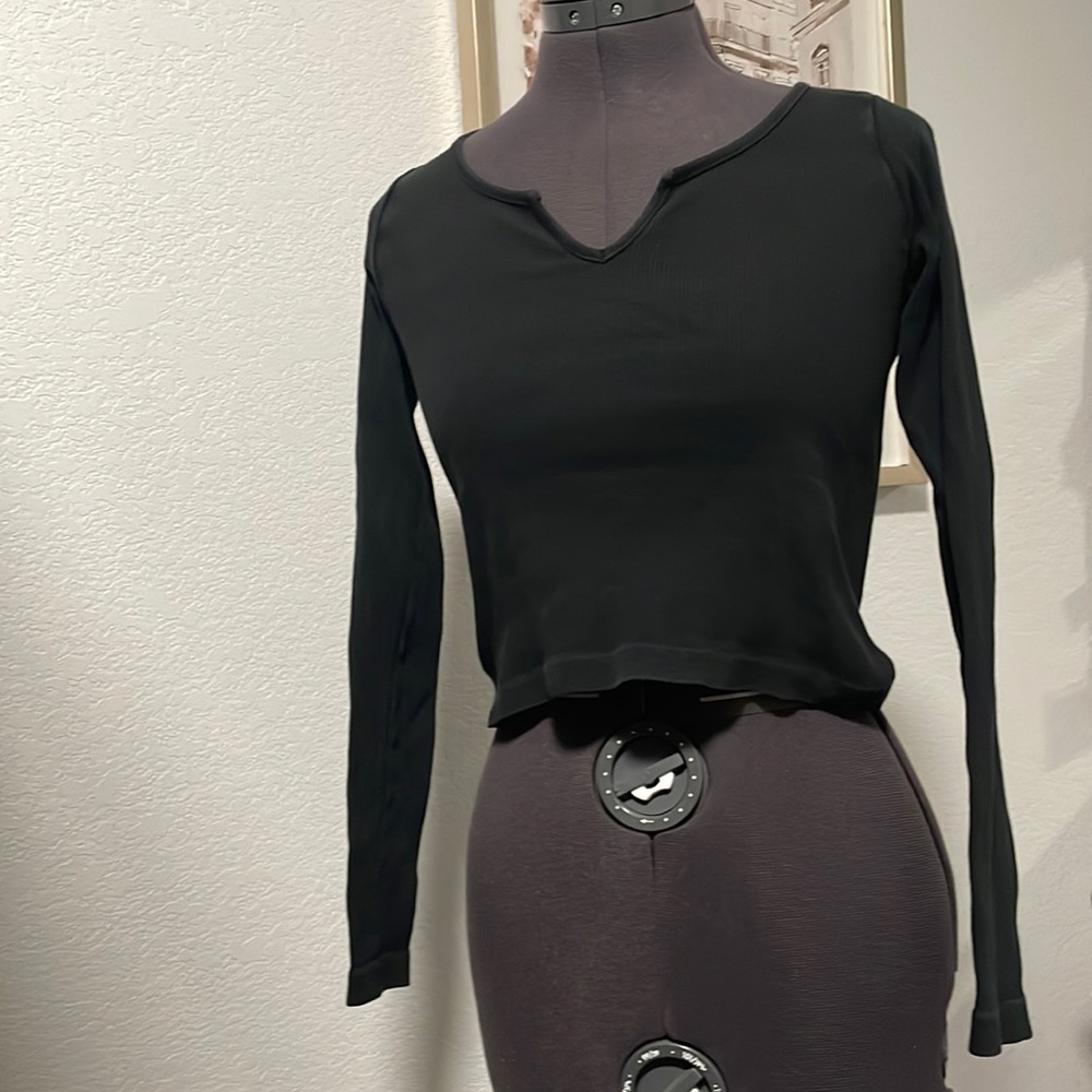 Black long sleeve crop top brandy Melville